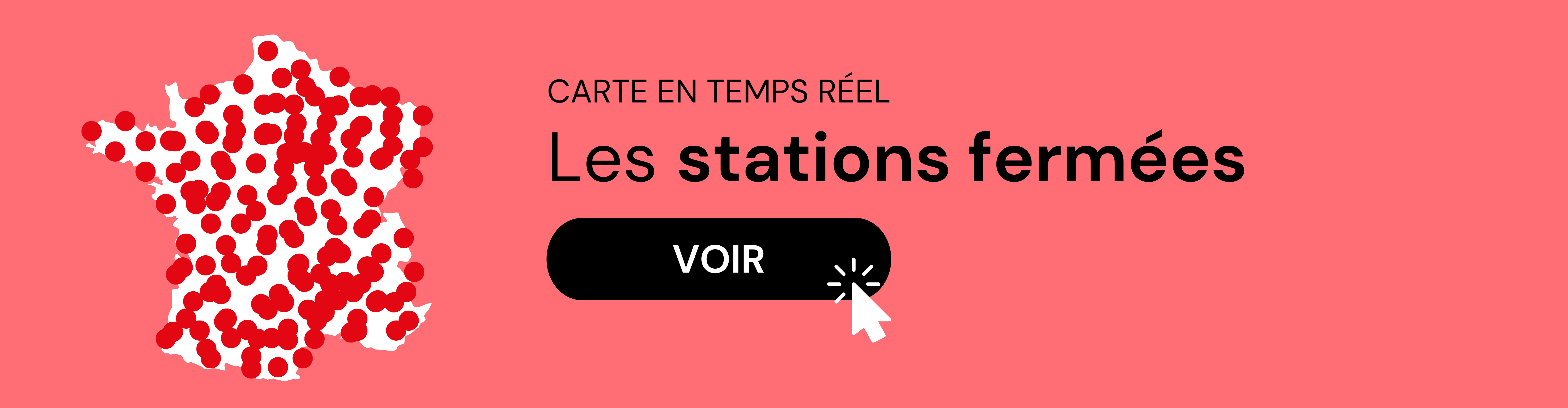 Carte des stations fermées en temps réel en France